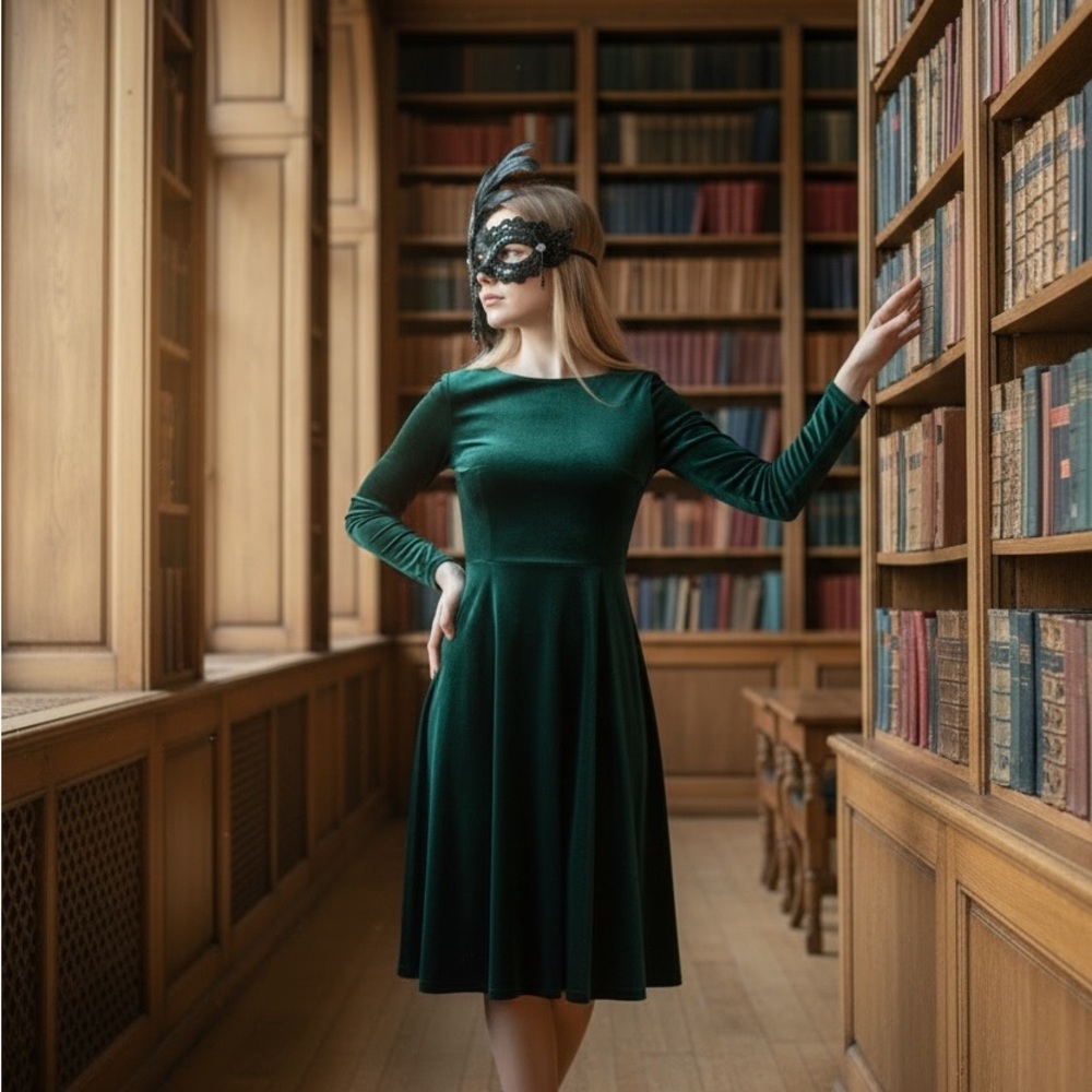 Handmade Emerald / Black Feathered Masquerade Mask - Picture 3 of 7